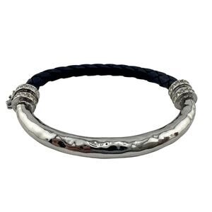 Chloe and Isabel Blue Braided Leather Silver Tone Crystal Accent 6.75” Bracelet